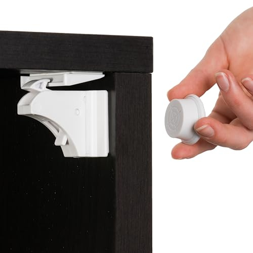Schubladenschloss für Kinder, 8 Schlösser + 2 Magnetschlüssel, Schubladenschloss für Kinder, magnetisch, ohne Schrauben, schnelle Installation mit unsichtbarem doppelseitigem Klebeband