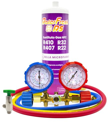 Gas Refrigerante Ralerfresh RS sustituto R410, R32, R407 y R22 refrigerante para aire acondicionado tipo split (Botella + Manometro)