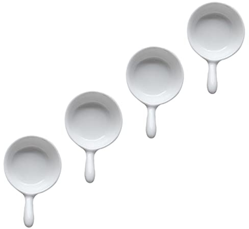 4 Piezas de Platos para Salsas de Cerámica en Color Claro con Asas | Boca Ancha, Fácil Limpieza, Evita Derrames, Acabado Antiadherente, Formato Compacto