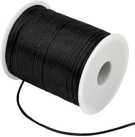 Cuerda de nailon para pulseras, cuerda de satén de 100 m x 2 mm, cordón de seda chino para manualidades, pulseras, collares, joyas, hilo de perlas, artesanía (negro)