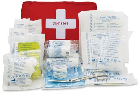 Reliance Medical Kit di pronto soccorso per veicoli - Borsa compatta rossa per le emergenze stradali, tratta tagli e distorsioni, ideale per auto, moto e veicoli aziendali, scatola da 23 pezzi