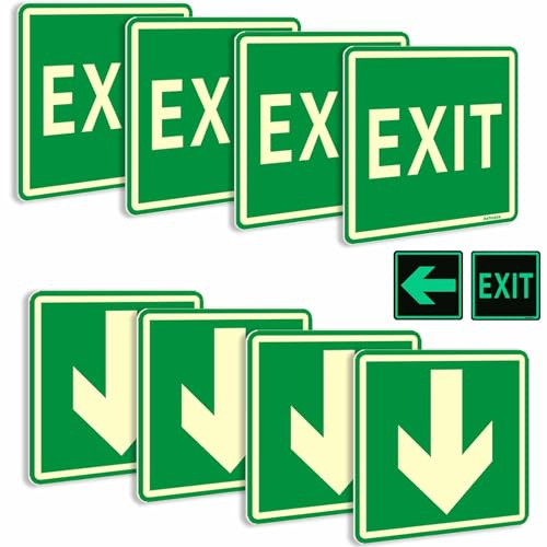 8 Piezas de cartel salida de emergencia con flecha, Cm 15 x 15 paquete de 8 señales de salida, Salida de emergencia luminoso, Cartel salida de emergencia homologado,(Exit Sign)