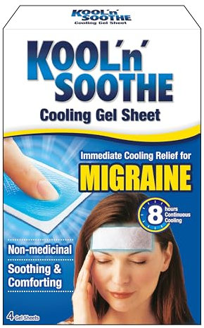 KOOL 'N' SOOTHE MIGRÄNE Kühlgelfolie Deutsche Version / 4 Stück/Sofortige Kühlende Linderung Bei Migräne Und Starken Kopfschmerzen