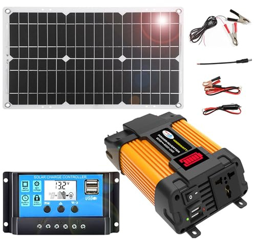 Kit Solaire Complet: onduleur 4000W + Panneau Solaire étanche 18W 18V avec contrôleur Double Tension et 2ports USB(110V)