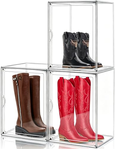 Stapelbare hohe Stiefel Schuh Aufbewahrung Boxen, Acryl Display Case Transparent Plastik Stapelbare Schuh Organizer mit Deckel für Frauen/Männer, geeignet für Größe 50 (29 x 25 x 39 cm, klar), 1 Stück