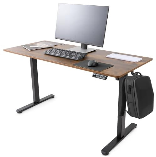 Arebos elektrisch höhenverstellbarer Schreibtisch 140x60 cm | Memory-Funktion | Verstellbarer Computertisch 72-118 cm | Standing Desk | ergonomischer Bürotisch | Steh-Sitz Tisch | Braun