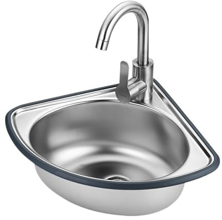 HPTHLY Petit Lavabo d'angle en Acier Inoxydable, Lavabo Mural d'angle, Meuble-Lavabo Flottant pour Petits Espaces, Lavabo d'angle, Lavabo Compact À Une Cuve, pour Sal