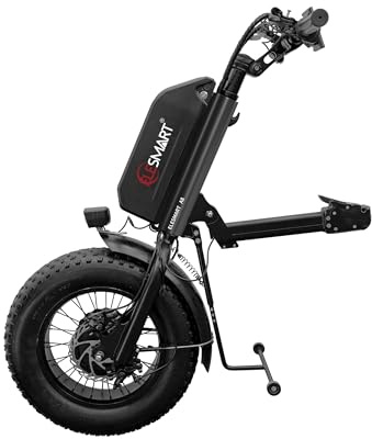 ELESMART A8 Elektrisch Rollstuhl Zuggerät, Elektrischer Rollstuhl-Antrieb zur Umrüstung von Manuell auf Elektrisch Rollstühle, 20 Ah, 48V 1000W, Mittelverbindung, Schwarz