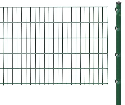 Doppelstabmattenzaun inkl. Pfosten zum Einbetonieren (Höhe: 103 cm, Länge: 16 m) | Doppelstabmatten in Grün | UV- und witterungsbeständig