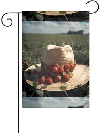 YYHWHJDE Wilderdbeeren mit Strohhut, Bild für Garten, Fahnenmast, Außenhof, Dekoration, doppelseitig, 30,5 x 45,7 cm