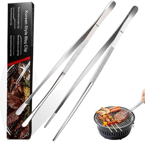 12-Inch Stainless Steel Tongs, 2Pcs Cooking Tweezers, Kitchen Tweezers for Grilling & Baking, Stainless Steel Steak Clip, BBQ Extra Long Tweezer for Cooking Food Design Styling