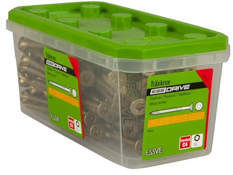 ESSVE ESSDRIVE träbyggskruvar med hög hållfasthet 6,0 mm med CORRSEAL korrosionsskydd 100 stycken (6 x 160 mm)