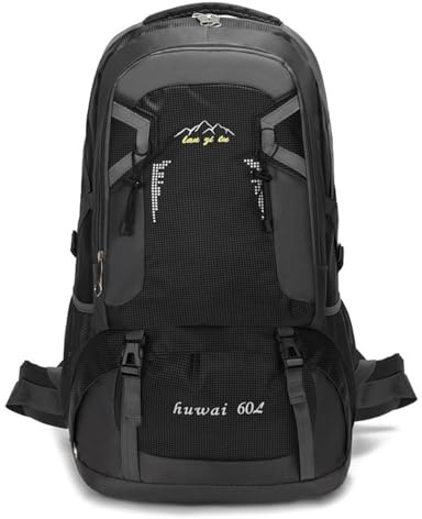 Abhpjuy 60L Wasserdichter Große Outdoor Sport Herren Damen Reiserucksack Reisetasche Wanderrucksack Casual Sport Reiserucksack (Schwarz)