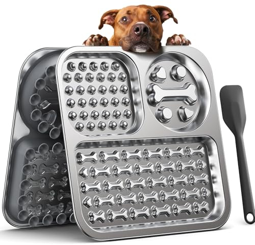 Tappetino Ciotole Gatto Per Cani e Gatti con Raschietto, FEELNEEDY Tappetini Leccare Cane Gatto in Inox: Zone Antiscivolo, Rallenta Pasto, Allevia Ansia, Cura Denti, Lavabile in Lavatrice