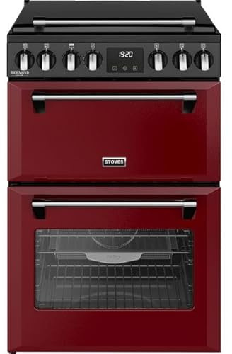 Stoves 60cm wide Double Oven Richmond DX MRA 60Ei RTY Mini Range Electric Cooker with Induction Hob - Garnet Red - A/A Rated