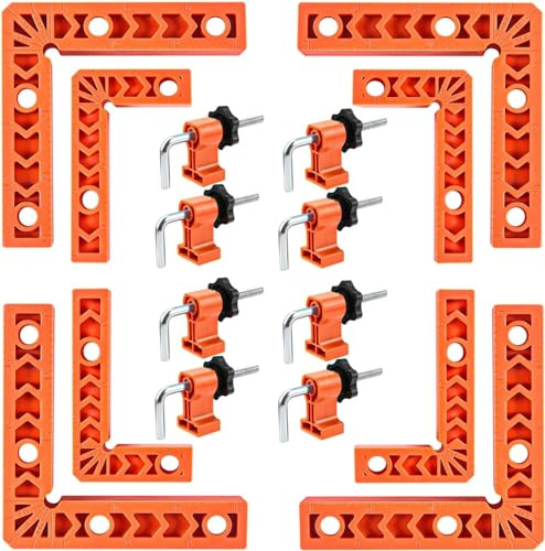 Lokyoyo 90 Degree Positioning Squares Right Angle Clamps Set, 3 Inch & 4 Inch Woodworking Corner Clips, 8 Pack Positioning Squares with 8 Clamps for Picture Frames, Cabinets, Boxes, Drawers