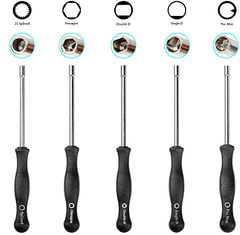 OxoxO (Set de 5) Outils de Réglage de Carburateur/Tournevis de Réglage Embout Pac Man/Single D/Double D/Hexagone / 21-Dents Splinded pour la Plupart des Petits Moteurs de 2 Cycles