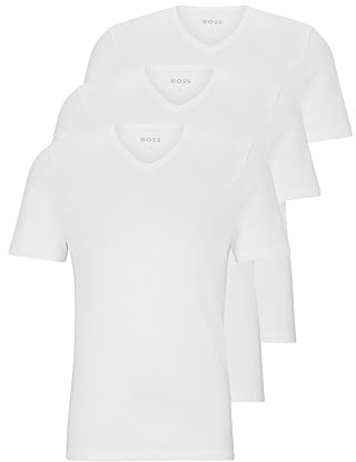 BOSS Mens 3-Pack V-Neck Regular Fit Short Sleeve T-Shirts Undershirt, White, Small US