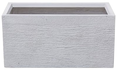 Beliani Jardinière Cache-Pot Blanc Effet Pierre en Mélange de Fibres 29 x 60 x 30 cm Bac à Fleurs au Design Moderne Idéal pour Extérieur et Intérieur