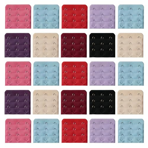 VASANA 30PCS Colorful Women Girls' Bra Extenders 3 Hooks 3 Rows Elastic Bra Strap Extension Hook Color Random,5.5*5cm