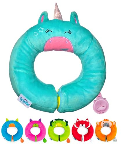 Trunki Cuscino da Viaggio Bambini per Collo e Mento | Cuscino Viaggio Bambini | Cuscino Bambino e Supporto per Auto, Aereo, Bici o Passeggino | Yondi Piccolo Fantasia Una Unicorno (Turchese)