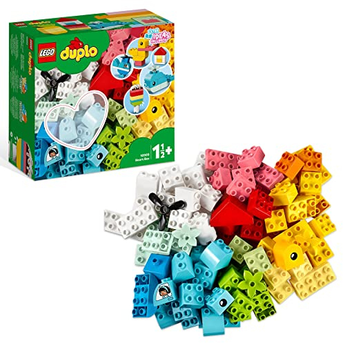 LEGO 10909 DUPLO Classic Heart Box, First Bricks Building Toy with Helicopter, Boat, Animal Toys and More, Gifts for Toddlers and Kids 1.5 Years Old