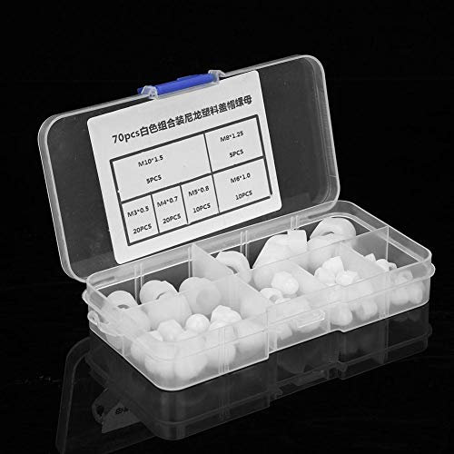 Écrou borgne en Nylon, 70 pièces M3 / M4 / M5 / M6 / M8 / M10 Kit d'écrou borgne en Nylon capuchon à tête de dôme écrous hexagonaux Rivets écrou borgne(white)