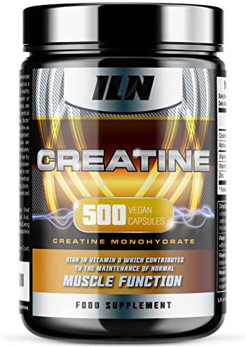 ILN – Creatin Kapseln – 5.200 mg Kreatin Monohydrat pro Tag – 500 vegane Kapseln – Kreatin Kaplsen für Training & Muskelaufbau