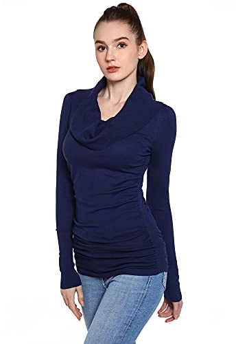 AmélieBoutik Women Cowl Neck Long Sleeve Ruched Sides Pullover Tunic Jumper