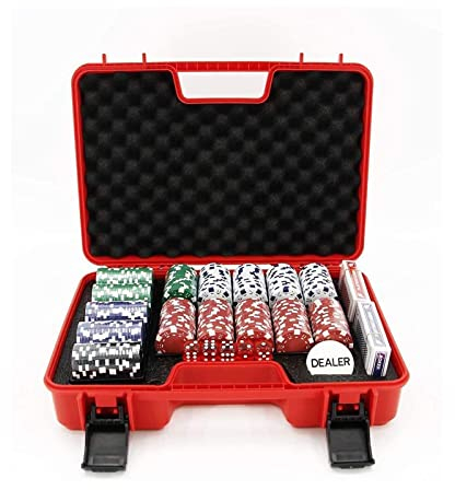 N/A Pokersets mit Rotem Etui, Enthalten 300 Chips & Würfel und Spielkarten Geeignet für Blackjack Casino-Chips Poker Chip