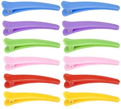12 Pièces Pince Crocodile Cheveux, Bec de Canard Pinces à Cheveux, Salon Barrettes, Plastique Coiffeur Pince, pour Femmes/Filles, Maquillage et Coiffure Professionnel