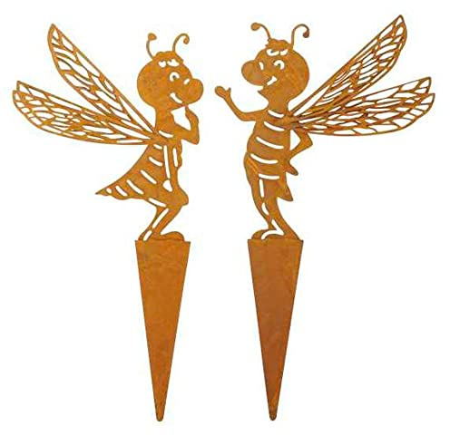 Storm's Gartenzaubereien Gartenstecker Deko Tiere 2 lustige Bienen zum Stecken in Rostoptik - 8cm x 16,5cm