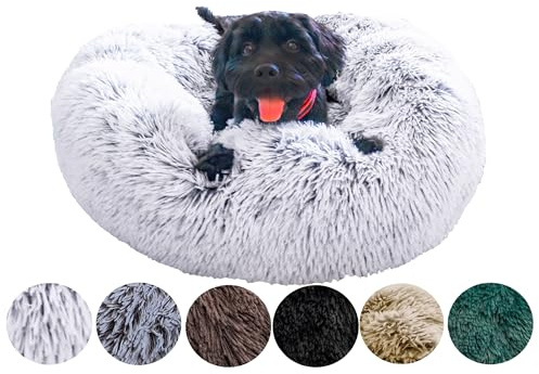 Grand Filippo Fluffy Hundebett mit waschbarem Bezug 65 cm - Handgefertigt Hundebett Flauschig - Hundekissen Flauschig - Katzenbett Maschinenwaschbar - Rund Katzenbett Silber Grau