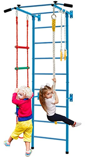 COSTWAY Kinder Kletterwand Sprossenwand Metall, Turnwand Gymnastikgerät Klettergerüst 107x83x223cm, Heimsportgerät für Kinder und Erwachsener bis 100kg (Blau)