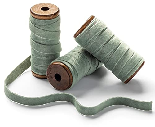 CHUQING Samtband 13,7m x 1cm Hellgrün Samt Dekoband Schleifenband Schmuckband Geschenkband,3 Rollen,Salbeigrün