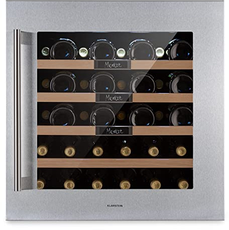 KLARSTEIN Cave a Vin Encastrable, Réfrigérateur à Vin, Porte en Verre, Cave à Vieillissement, Zone Unique, Prosecco, Ecran Tactile, Réfrigérateur Bar, Frigo, Protection UV, 5-20°C, 36 Bouteilles