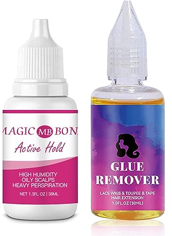 Lace Wig Glue - Wig Adhesive and Glue Remover Set - Wi g Front and La ce gl ue Remover for Front wig and Poly Hairpieces, Toupee, Cosmetic Hair Systems
