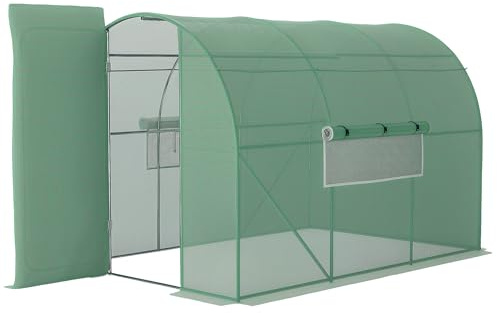 Outsunny Invernadero de Túnel 3x2x2 m con Puerta y Ventanas Función de Drenaje Invernadero de Jardín Grande con Cubierta de PE 140 g/㎡ y Metal Galvanizado para Cultivos Plantas Verduras Verde