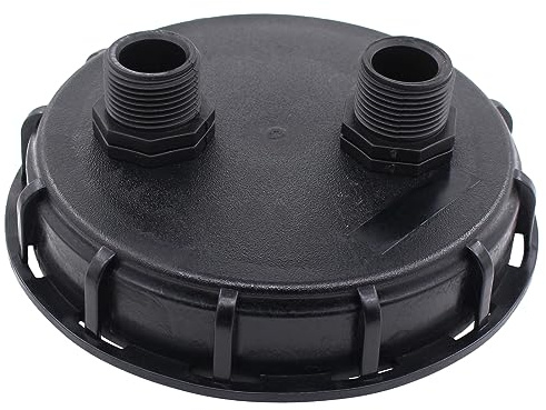 IBC Adapter DN 150 IBC Tank Kappe Regentonne Verschlussdeckel Tankdeckel DN150 Tankanschluss Abdeckkappe Wassertank Deckel IBC Container Abdeckung Doppelloch 1 Zoll Außengewinde für Regenwassertank