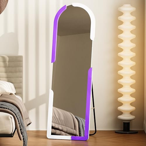 Lvifur Standspiegel Groß Holz, 160 x 40 cm Groß Ganzkörperspiegel Modern für Badezimmer Schlafzimmer Wohnzimmer Ankleidezimmer Party (Weiß Lila Bogen)