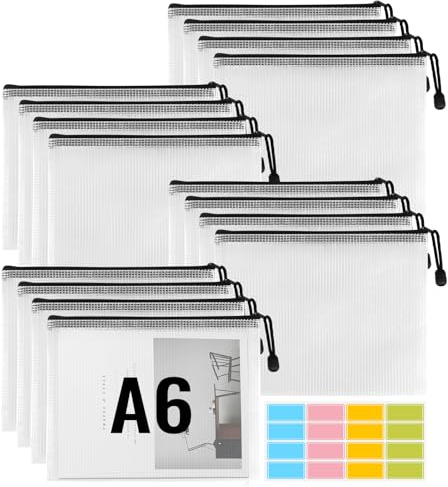16 Stück Dokumententasche A6, Net Dokumententasche, Wasserdichte PVC-Kunststoff Reisverschlusstaschen für Dokumente, Akten, Kosmetika