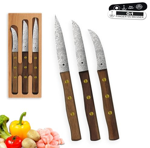 Premium Gemüsemesser - Extra Scharf, Allzweckmesser, Solingen, Schälmesser, Küchenmesser, Kneipchen, edler Holzgriff, Rostfrei (Set, Walnuss)
