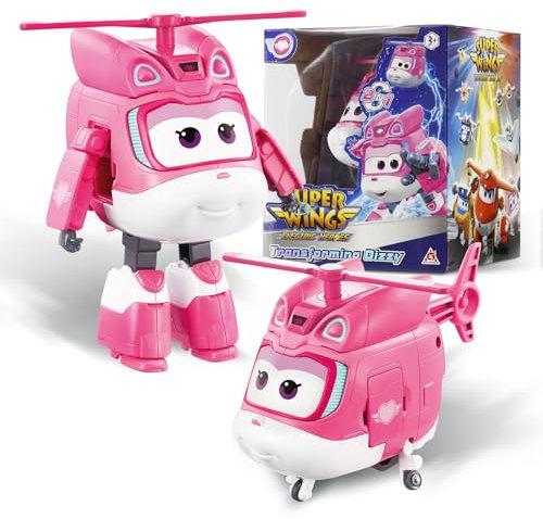 Super Wings Transformations-Flugzeug Supercharged Dizzy, ca. 12,7 cm große Spiel-Figur für Kinder, Spielzeug-Flugzeug und Roboterfigur für 3+ Jahre Alten Jungen Mädchen, Pink