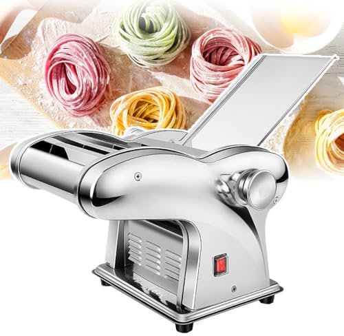 Máquina de Pasta Eléctrica, MáQuina Para Hacer Fideos Frescos DoméSticos De 135 W, MáQuina Prensadora De Fideos, Espesor Ajustable De 6 Niveles, Acero Inoxidable,Salida De 5 Kg/H,4knife