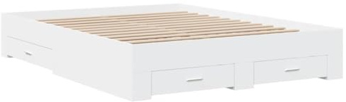 vidaXL Cadre de Lit Double avec Tiroirs Blanc 140x200 cm en Bois d'Ingénierie - Lit de Rangement