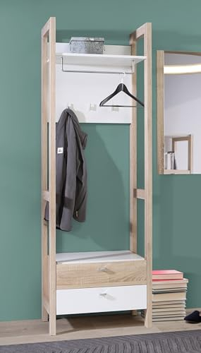 möbelando Kompaktgarderobe >Hoyvik< in Sonoma Eiche/Weiss - 66,4x200,1x41,2cm (BxHxT)