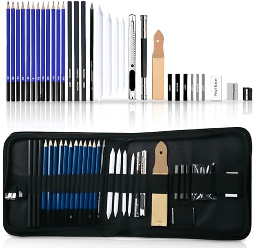 Zeichenset: 33-teiliges Professionelles Zeichenstifte Set mit Graphitstift, Kohlestift, Skizzenbleistift-Set mit Handtasche für Künstler, Anfänger, Erwachsene, Kinder