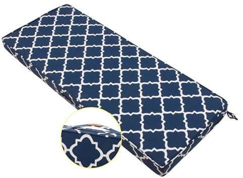 FUNHOME Outdoor Bench Cushion 42 x18 x3 Inch,Waterproof Portable Settee Cushion,Foam Insert with Handle&Ties,Bench Seat Pads for Garden Patio Porch Swing Backyard Furniture(Blue Geometry)