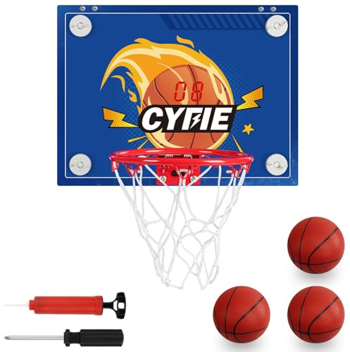 CYFIE Basketkorg, basketkorg för barn med poängfunktion och ljudlarm, utomhus basketkorg med 2 minikorgar och tryckluftspump