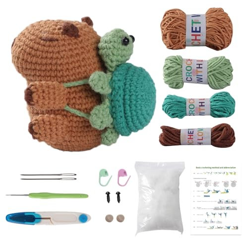 Jodimitty Häkelset Tiere Häkeln für Anfänger Erwachsene Capybara Schildkröte All-in-One Häckeltierchen Set DIY Puppe Tierstil Crochet Set mit Anleitung, Häkelzubehör DIY Bastelgeschenke